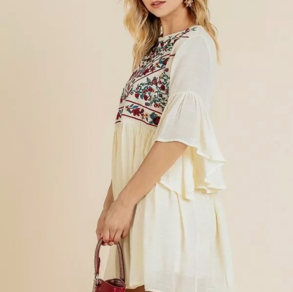 Umgee Floral Embroidered Stripe Dress with Side Slits main image 1